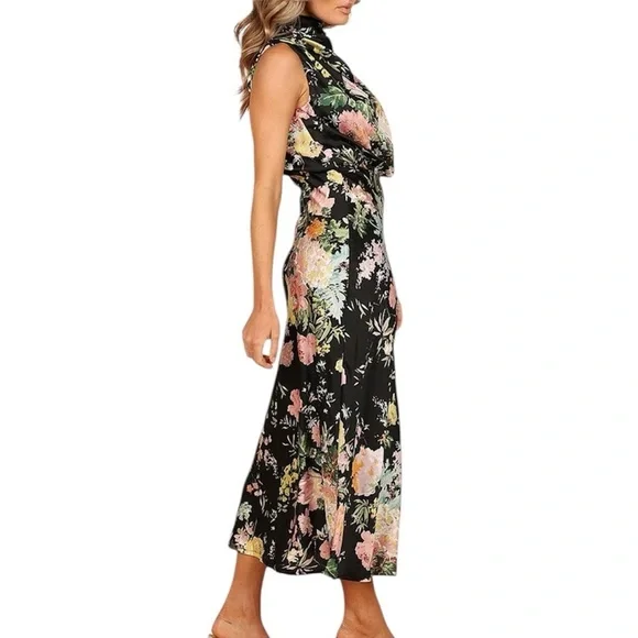Petal+Pup Annabelle Halter Neck MIDI Dress Black Floral Size Large NWT - Picture 3 of 12